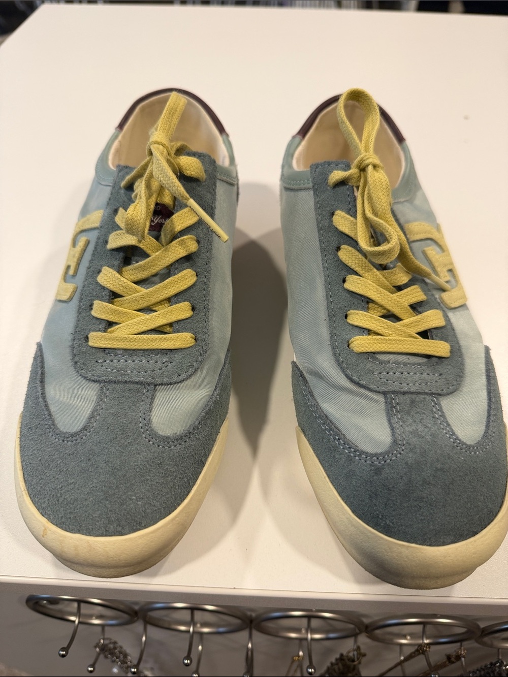 Sam Edelman Women's Suede & Canvas Sneakers in Teal with Yellow Laces